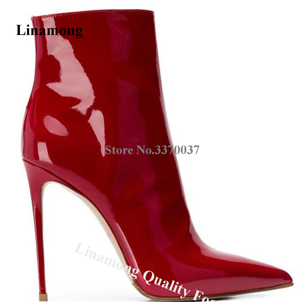 Patent Leather Shine - Linamong-Botas cortas de charol brillante con