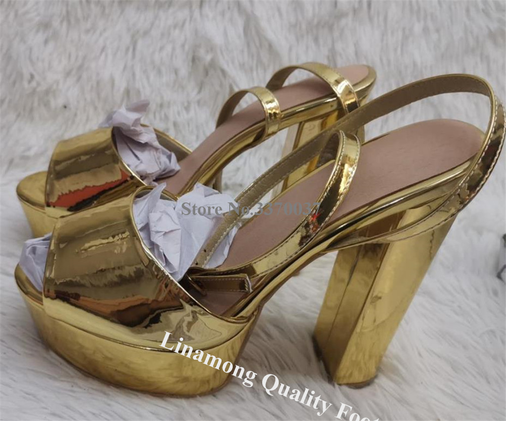Sandalias de tacón grueso de c - Patent Leather Shine reseña y precio